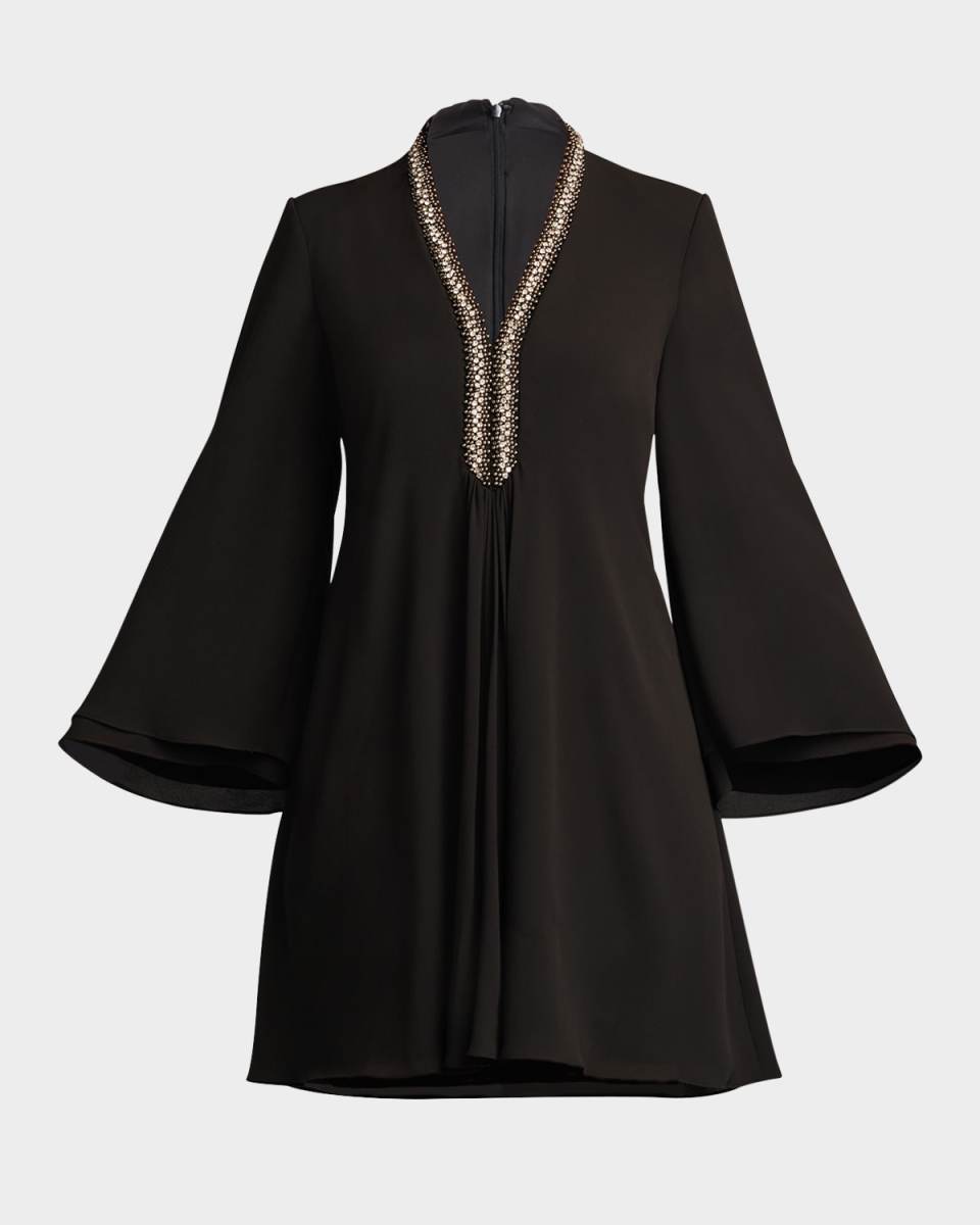 Rhinestone-Trim Crepe Mini Dress